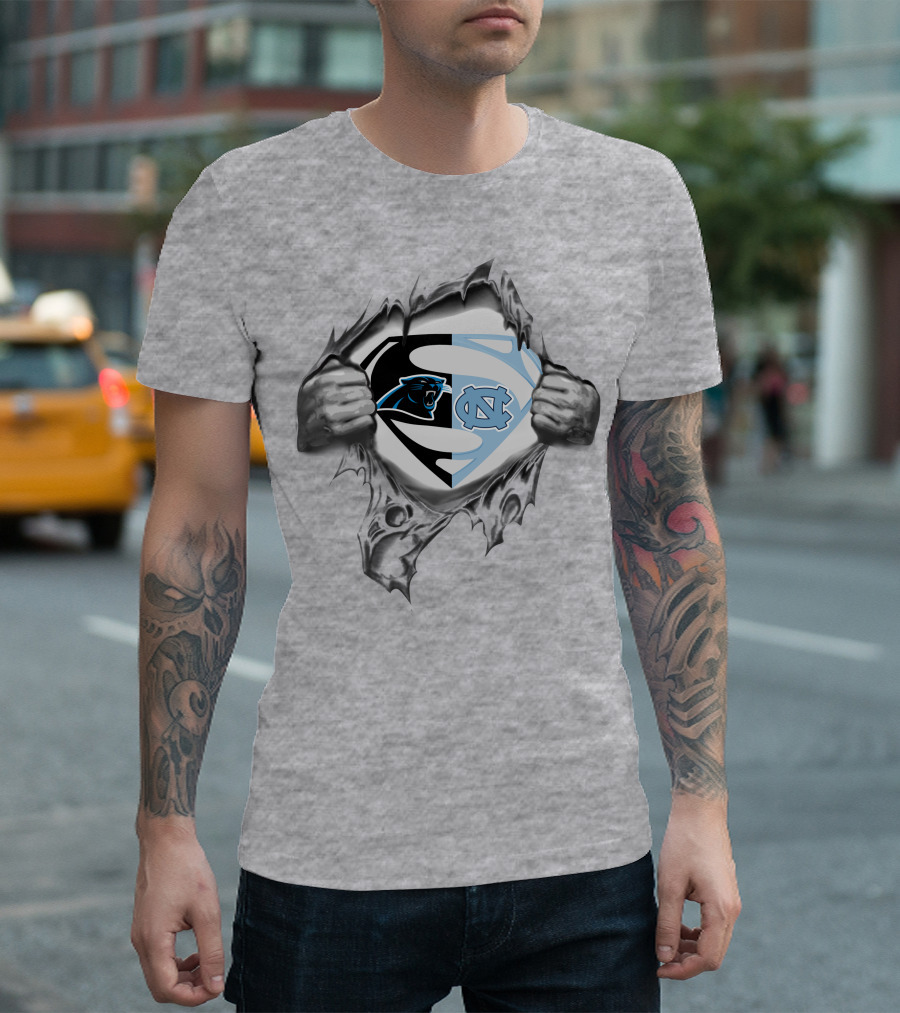 Carolina Panthers North Carolina Tar Heels Superman Logo Fusion T-Shirt