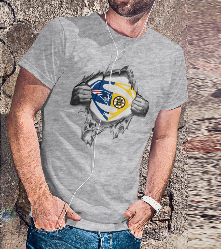 Patriots Boston Bruins Superman Logo Fusion T-Shirt