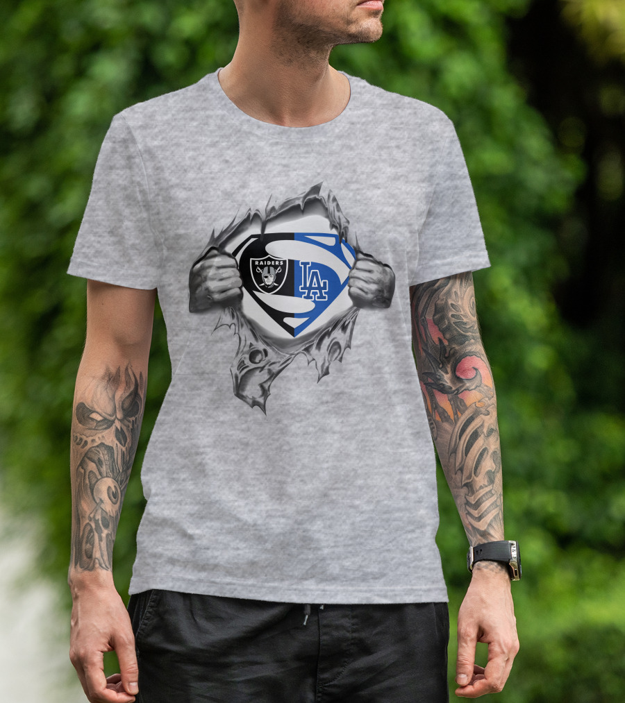 Raiders Los Angeles Dodgers Superman Logo Combo T-Shirt