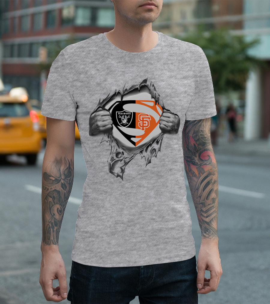 Raiders San Francisco Giants Superman Logo Rip T-Shirt