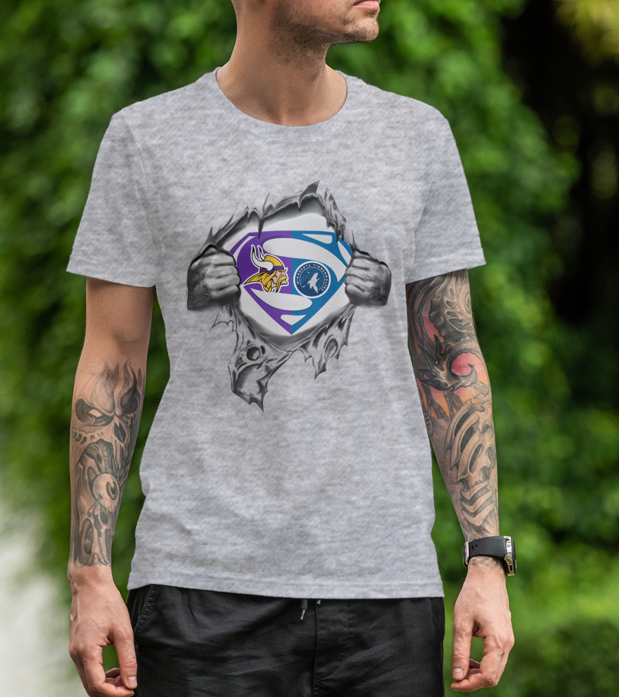Vikings Minnesota Timberwolves Superman Logo Crossover T-Shirt
