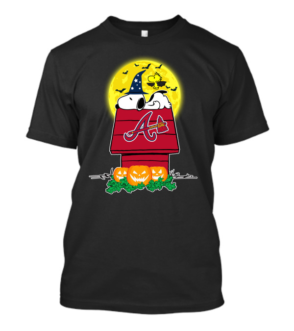 Atlanta Braves Snoopy Halloween Peanuts Moon Pumpkins Woodstock T-Shirt