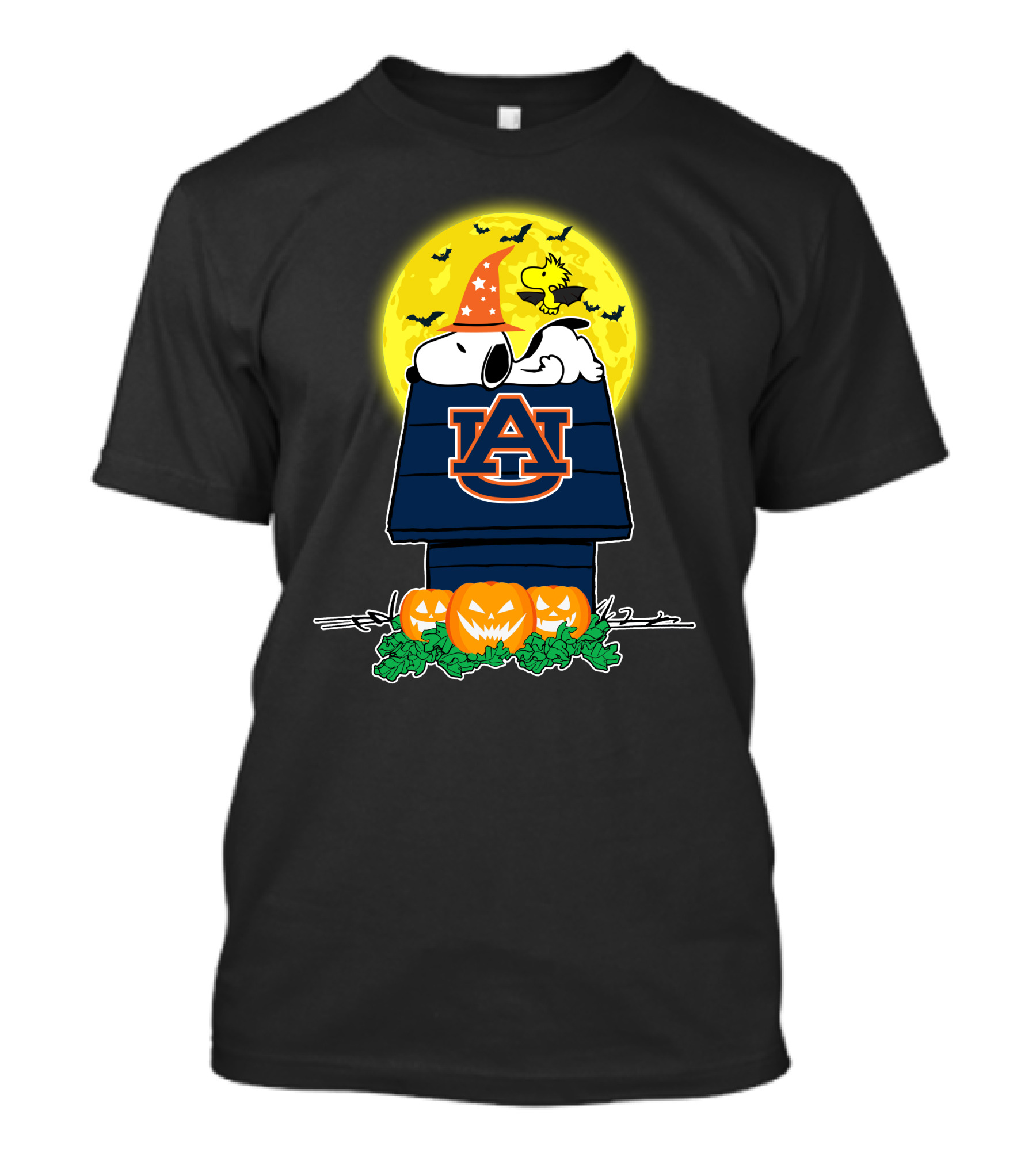Auburn Tigers Snoopy Halloween Peanuts Pumpkin Moon Woodstock T-Shirt