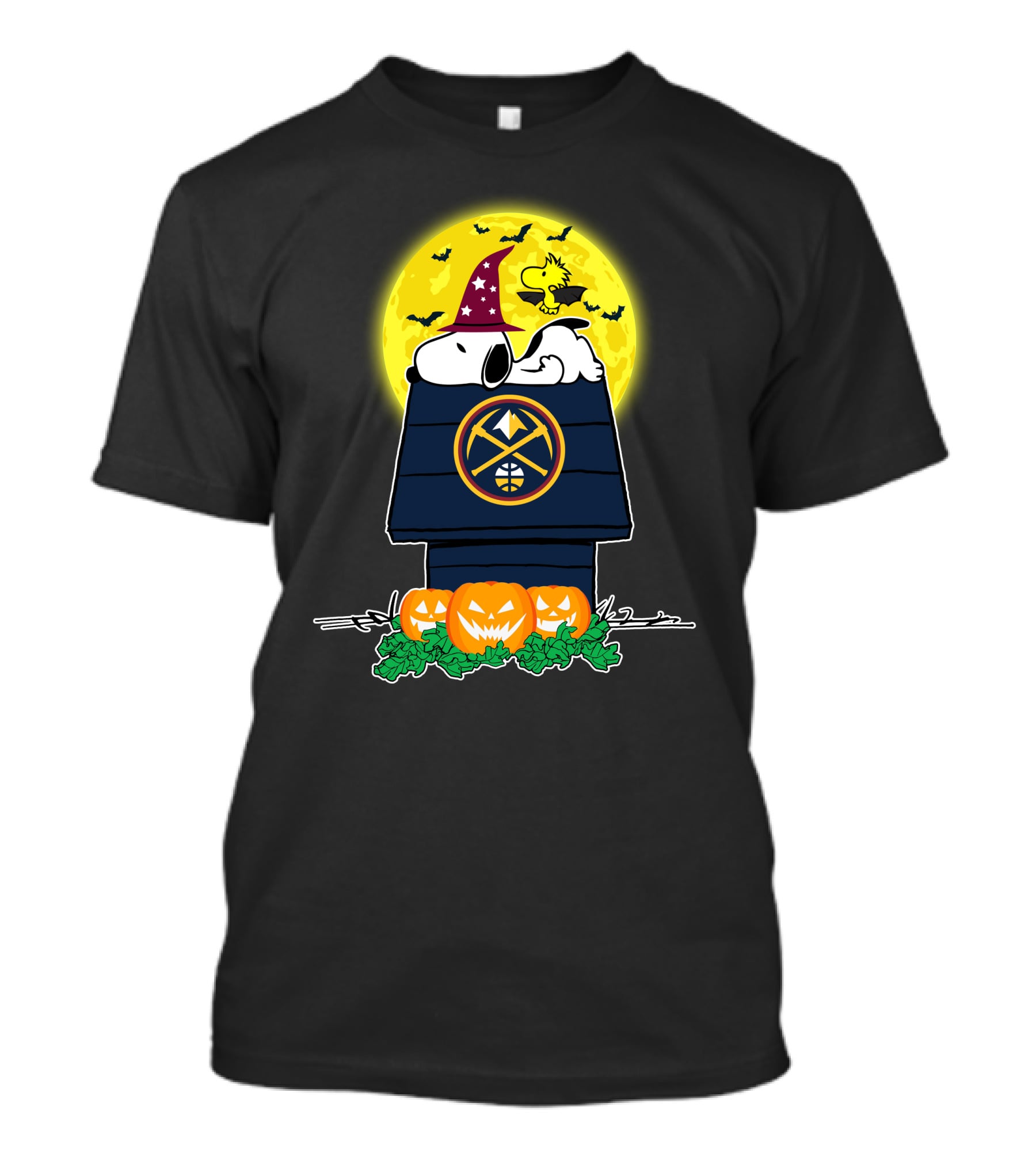 Denver Nuggets Snoopy Halloween Peanuts Doghouse Pumpkins Moon T-Shirt