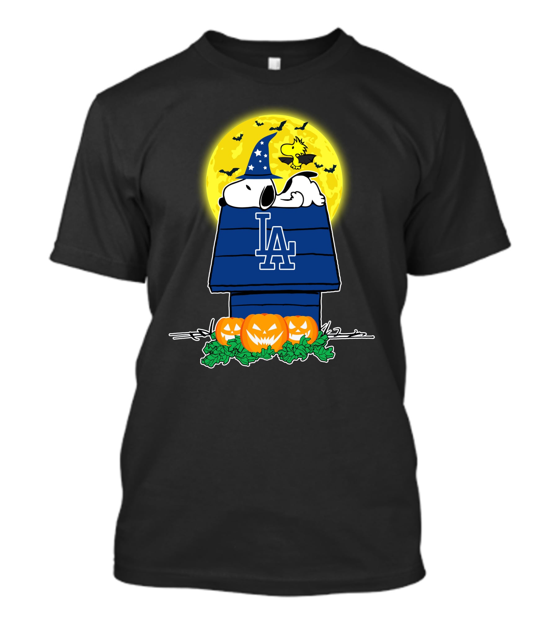 Los Angeles Dodgers Snoopy Halloween Moon Pumpkins Woodstock T-Shirt