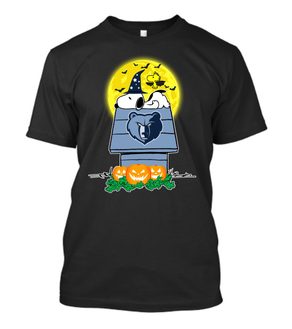 Snoopy And Woodstock Memphis Grizzlies Halloween Scene With Pumpkins T-Shirt