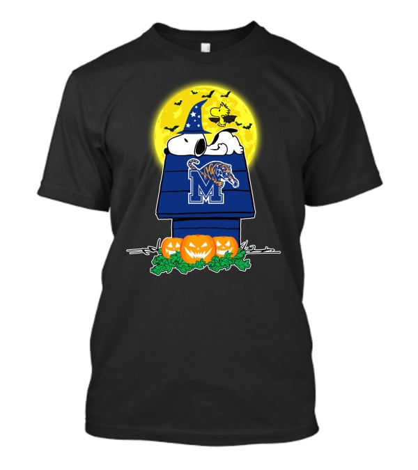 Snoopy Halloween Memphis Tigers Haunted Doghouse And Pumpkins T-Shirt