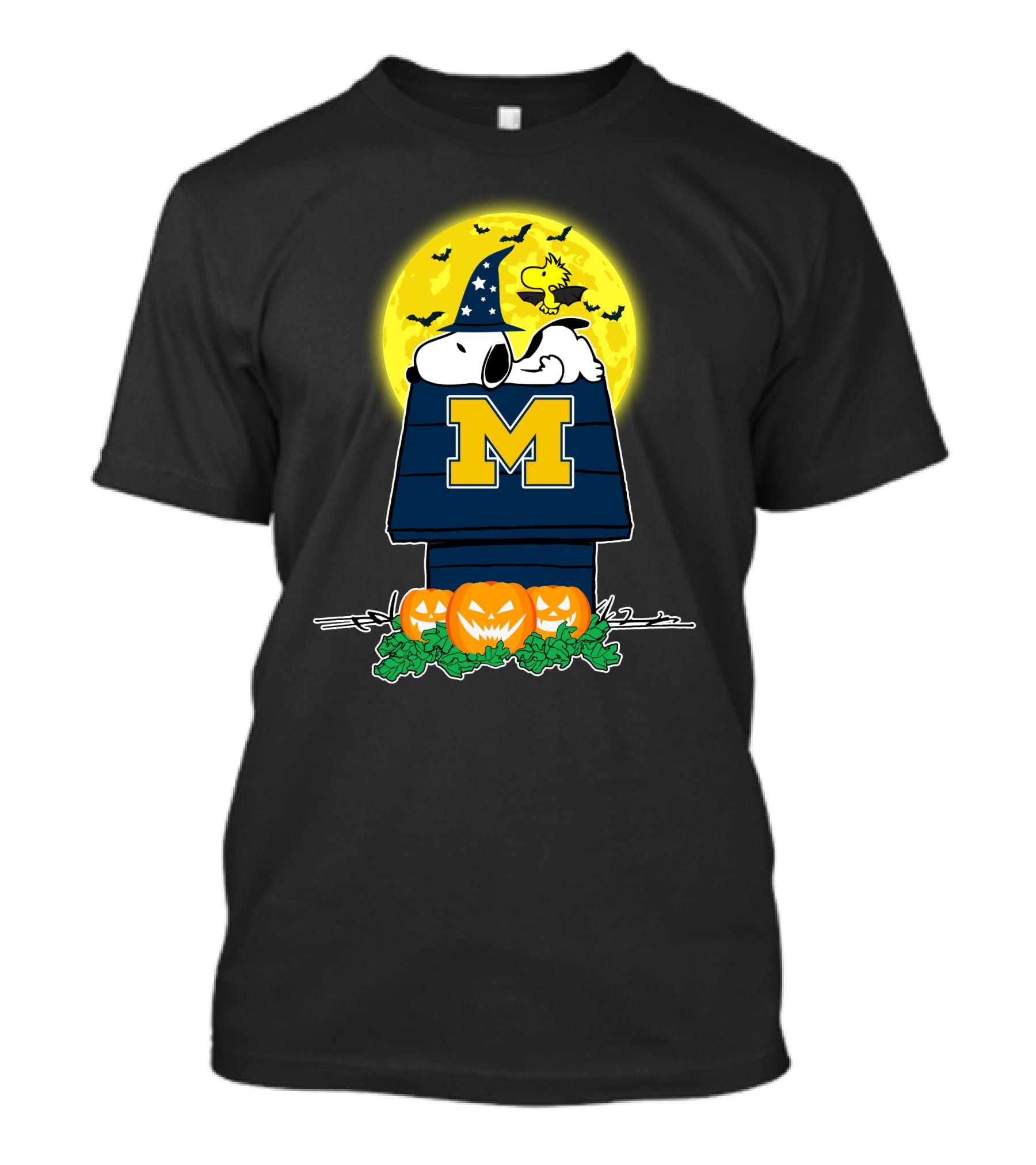 Michigan Wolverines Snoopy Halloween Full Moon Pumpkins T-Shirt