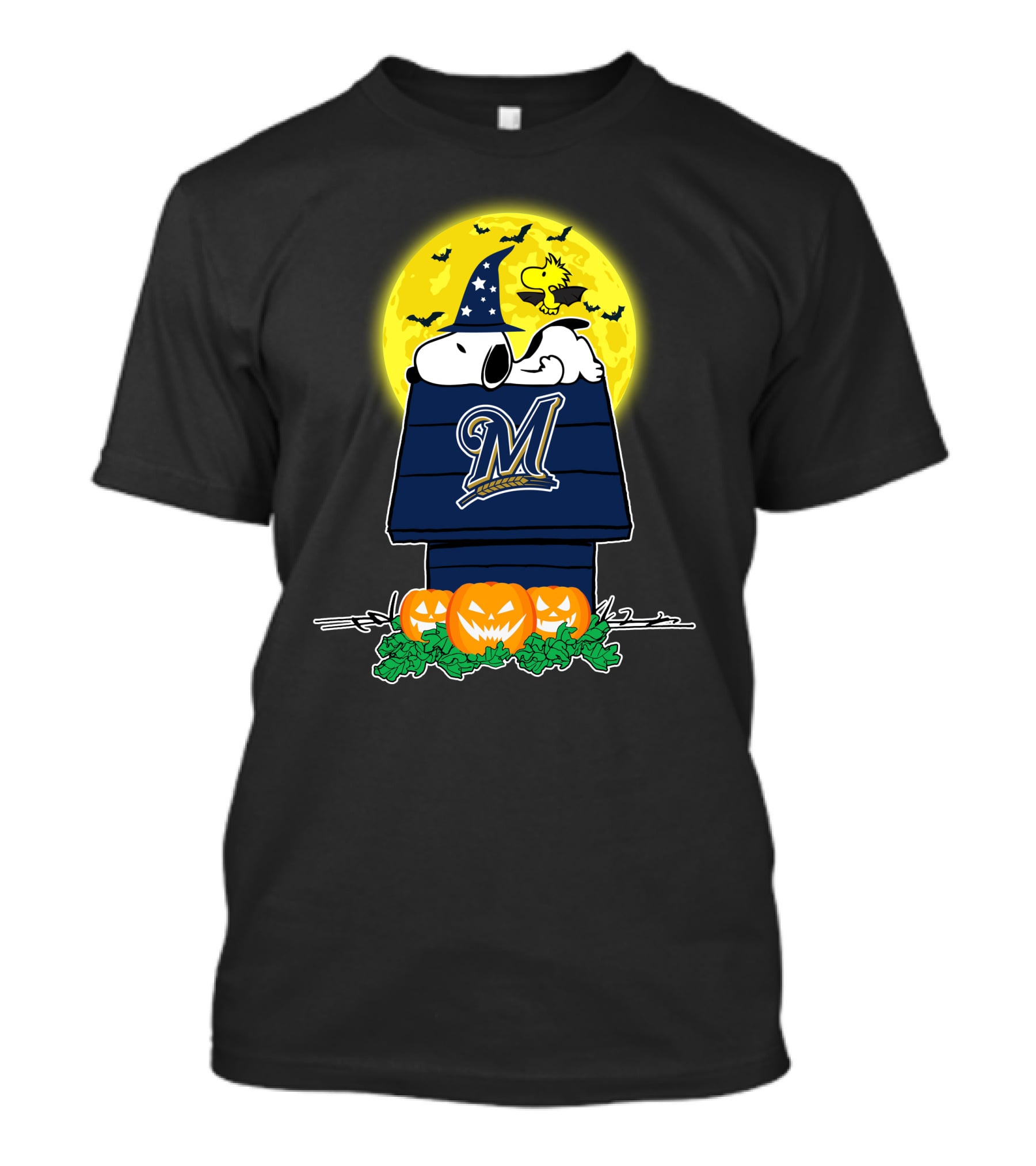 Milwaukee Brewers Snoopy Halloween Peanuts Moon Pumpkins Bats House T-Shirt