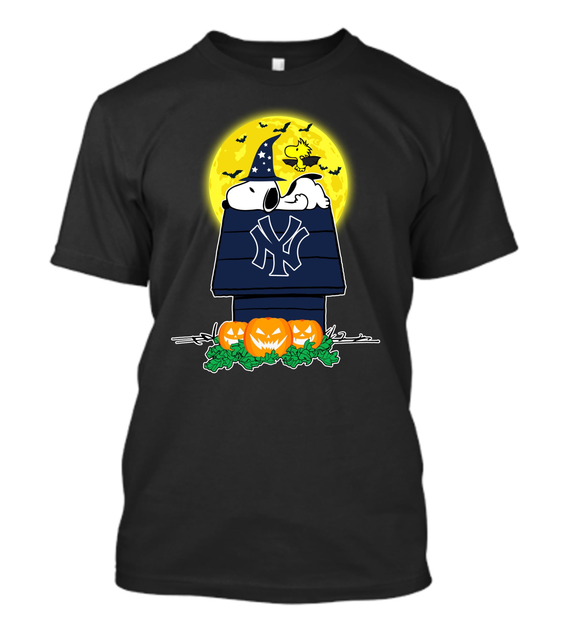New York Yankees Snoopy Halloween Witch Woodstock Pumpkins Moon T-Shirt