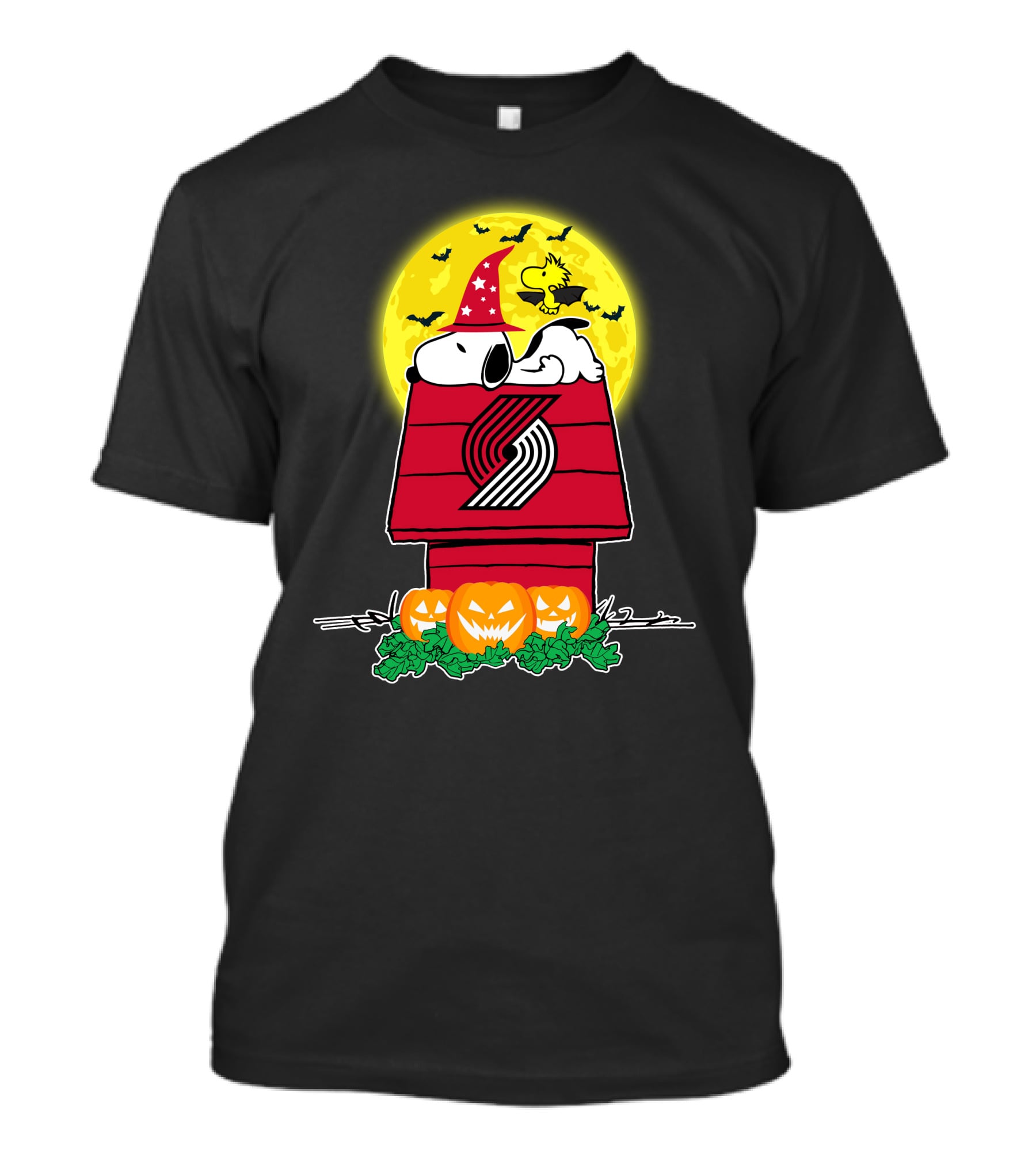 Snoopy Halloween Portland Trail Blazers Moon Pumpkins Scene T-Shirt