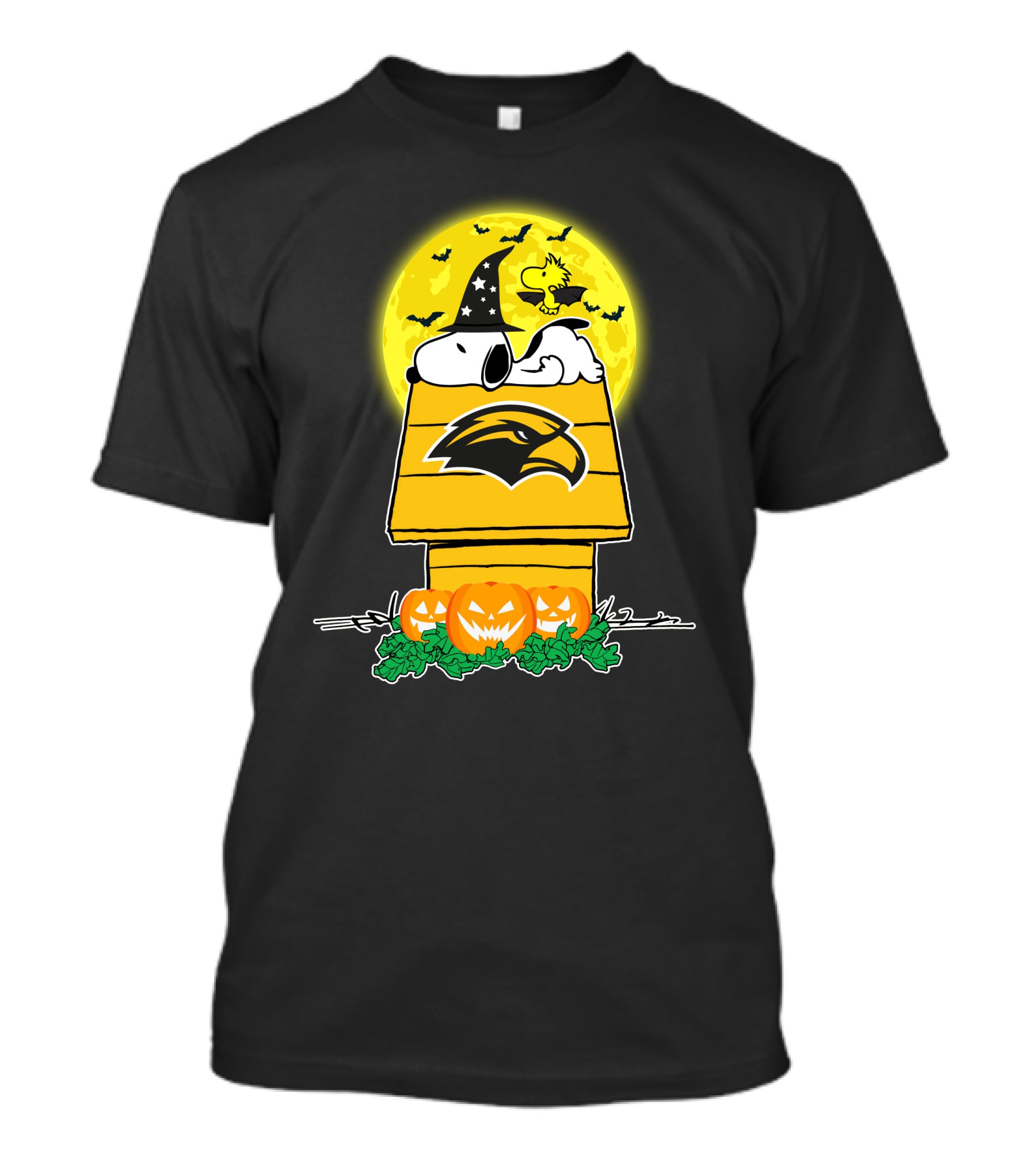 Southern Mississippi Golden Eagles Snoopy Woodstock Halloween Moon Pumpkins T-Shirt