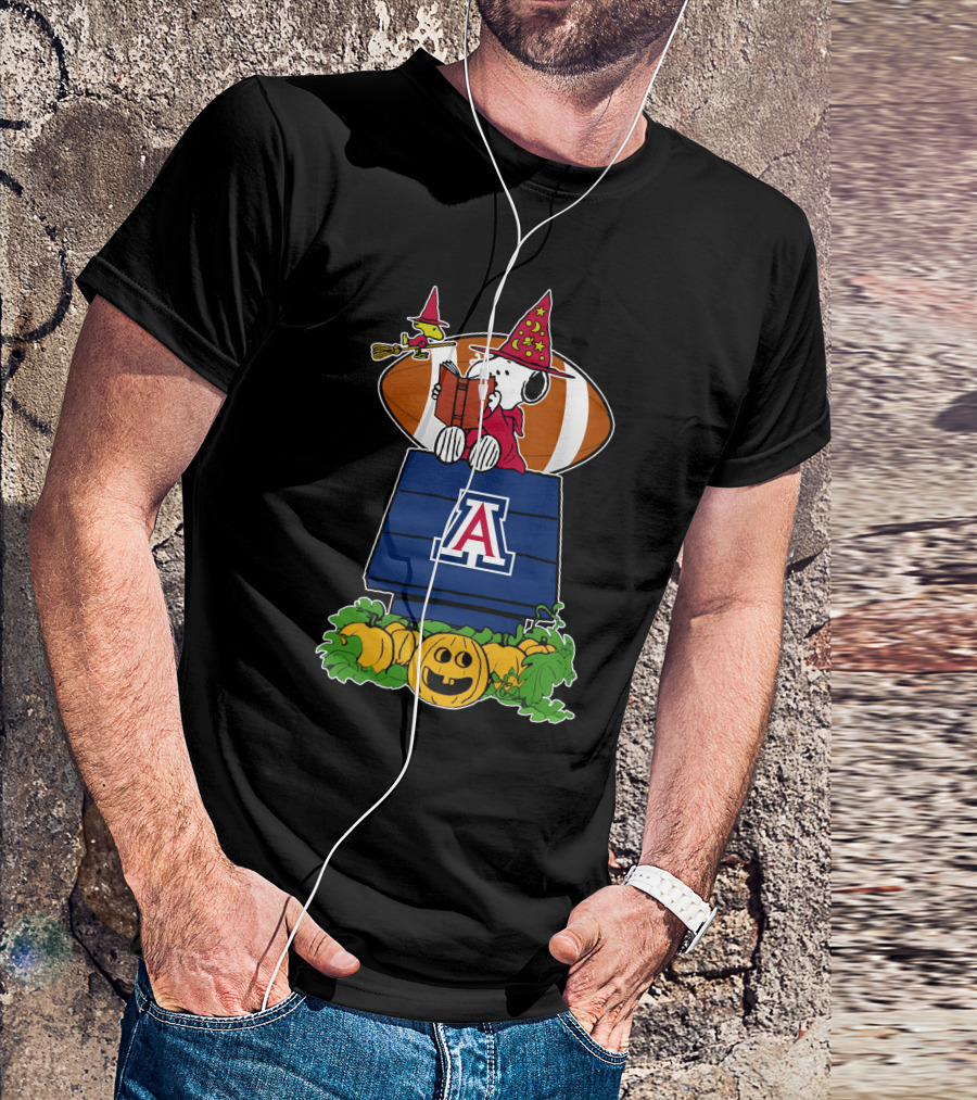 Arizona Wildcats Snoopy Halloween Football Pumpkin Scene T-Shirt
