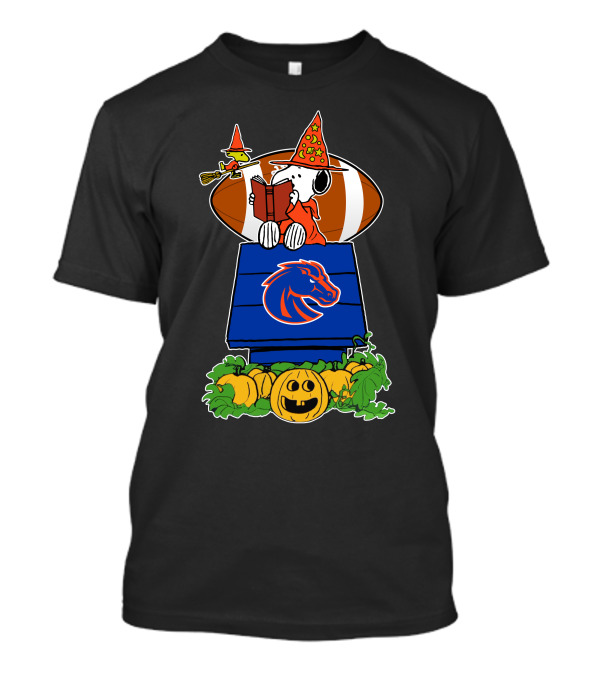 Boise State Broncos Halloween Snoopy Reading On Doghouse With Pumpkins And Football T-Shirt