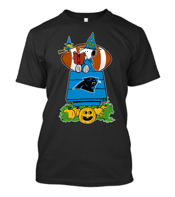 Carolina Panthers Snoopy Halloween Wizard Read Football Pumpkin Scene T-Shirt