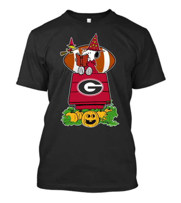 Georgia Bulldogs Snoopy Halloween Witch Doghouse Football T-Shirt