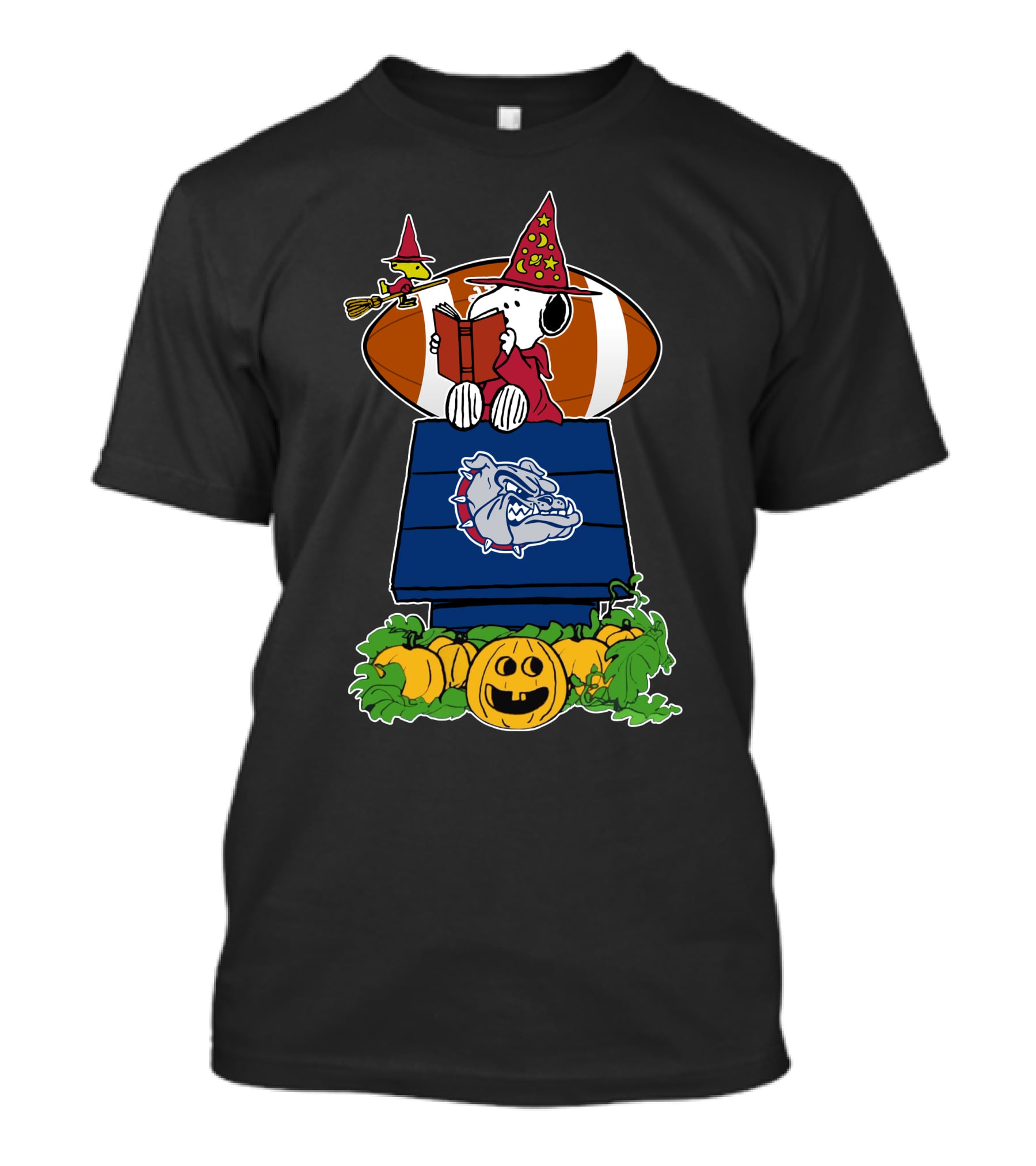 Gonzaga Bulldogs Snoopy Halloween Witch Peanuts Football Pumpkin T-Shirt