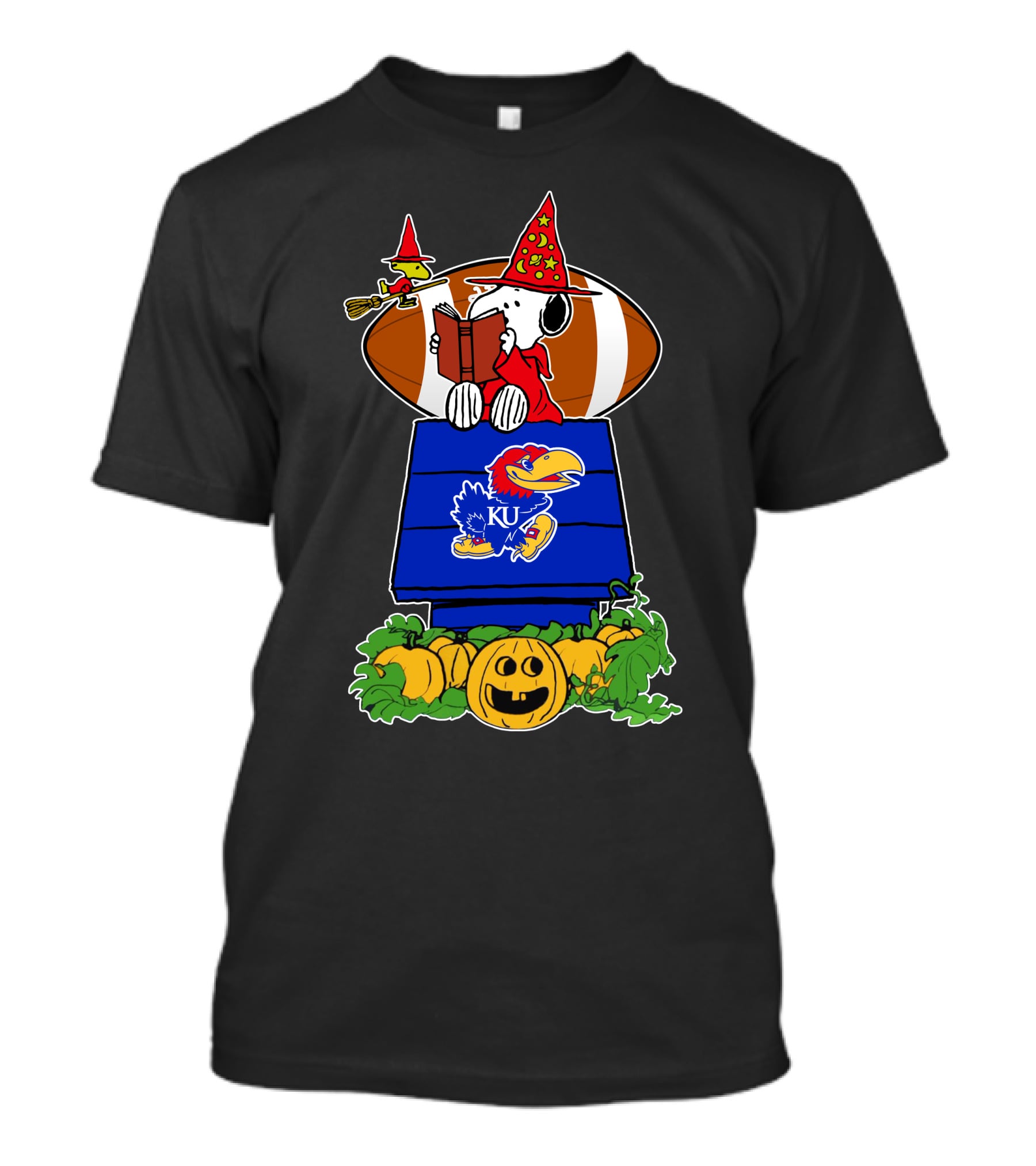 Kansas Jayhawks Snoopy Wizard Halloween Football Pumpkins T-Shirt