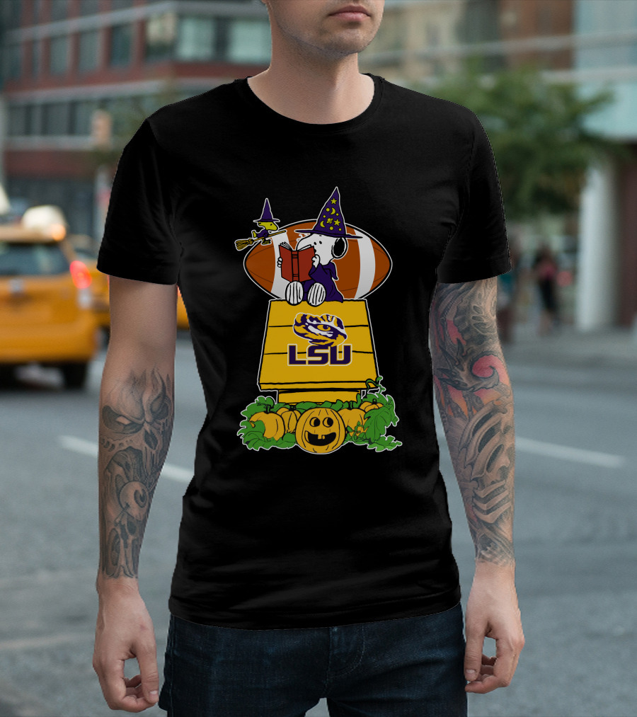Lsu Tigers Snoopy Halloween Witch Football Peanuts Pumpkin House T-Shirt