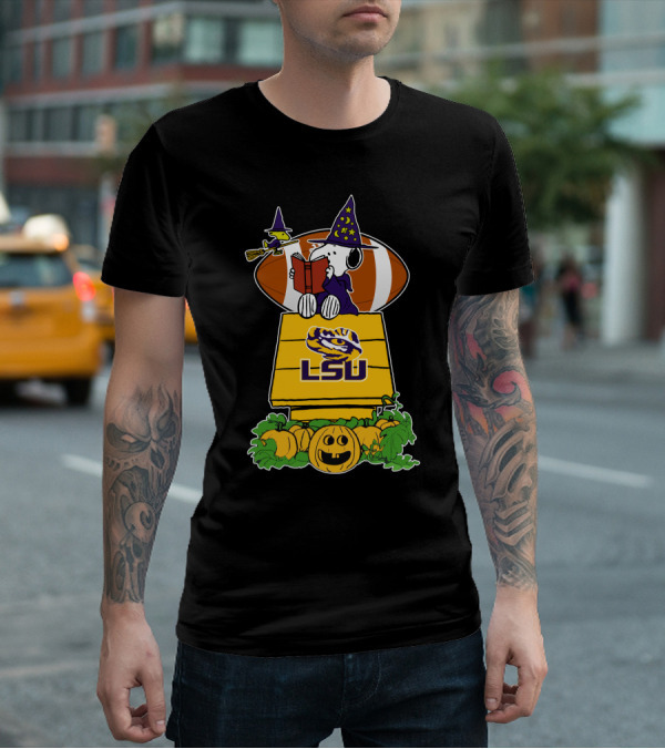 Lsu Tigers Snoopy Halloween Witch Football Peanuts Pumpkin House T-Shirt