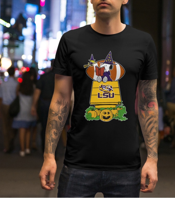Lsu Tigers Snoopy Halloween Witch Football Peanuts Pumpkin House T-Shirt