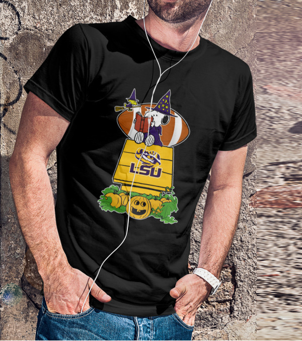Lsu Tigers Snoopy Halloween Witch Football Peanuts Pumpkin House T-Shirt