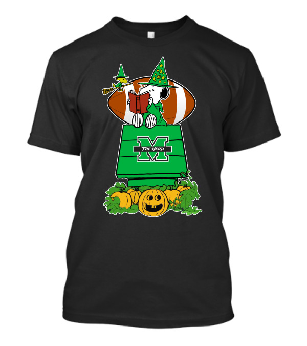Marshall Thundering Herd Snoopy Halloween Witch Reading Book And Football T-Shirt