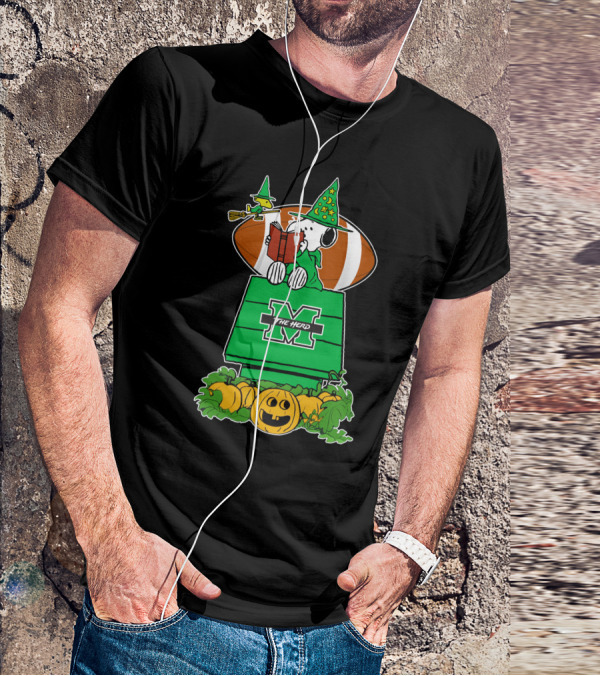 Marshall Thundering Herd Snoopy Halloween Witch Reading Book And Football T-Shirt