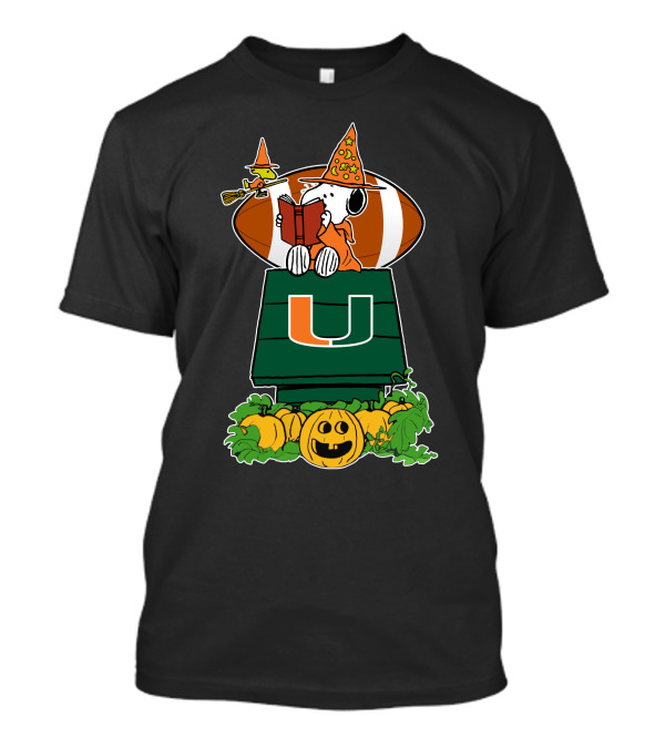 Miami Hurricanes Snoopy Halloween Pumpkin Peanuts Football T-Shirt