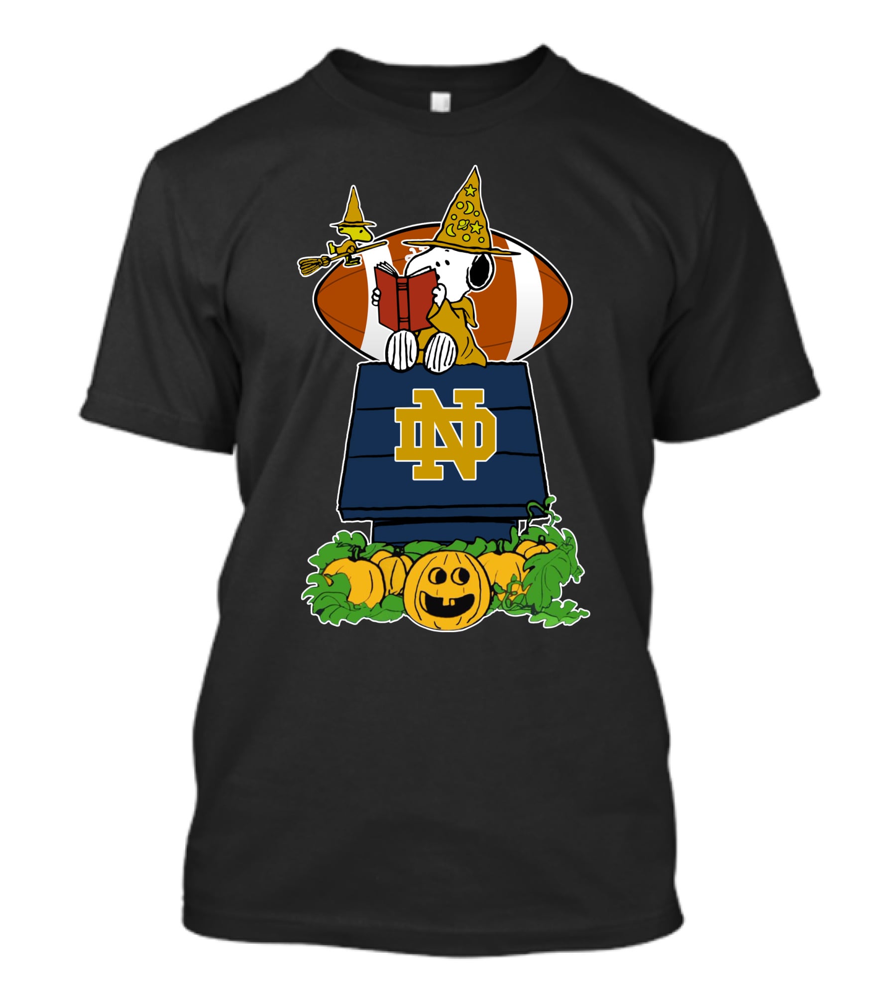 Notre Dame Fighting Irish Snoopy Halloween Pumpkin Scene With Football T-Shirt