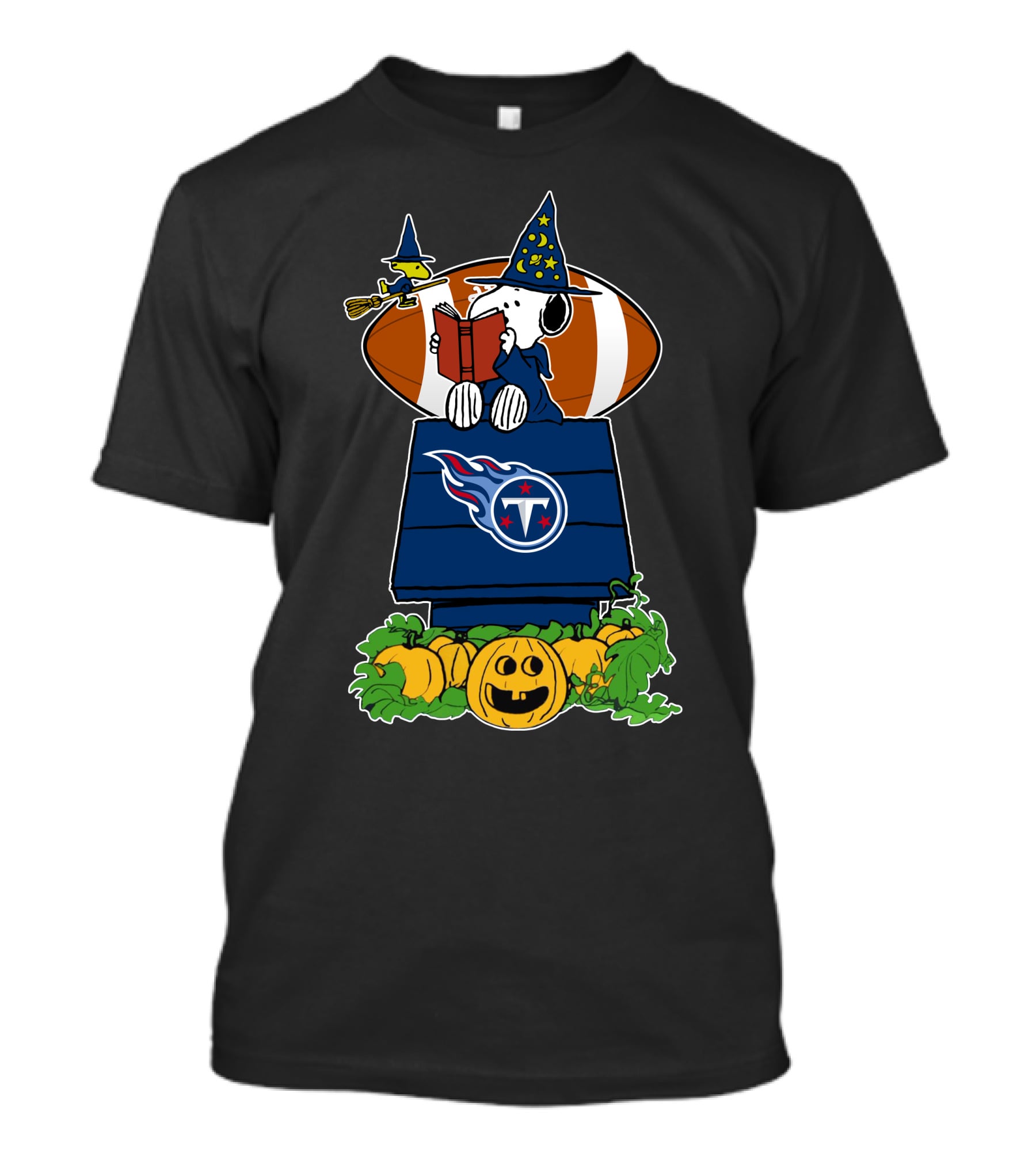 Tennessee Titans Snoopy Halloween Witch Pumpkin Football T-Shirt