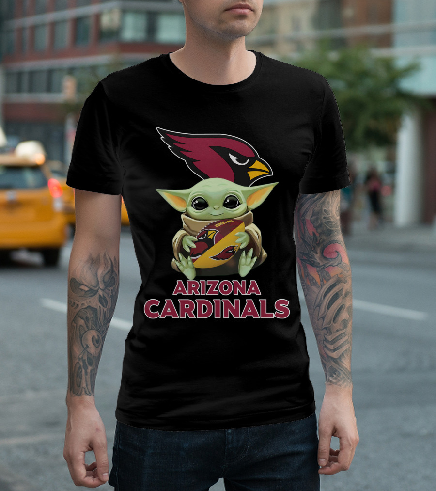 Arizona Cardinals Baby Yoda Holding Football Star Wars Crossover T-Shirt