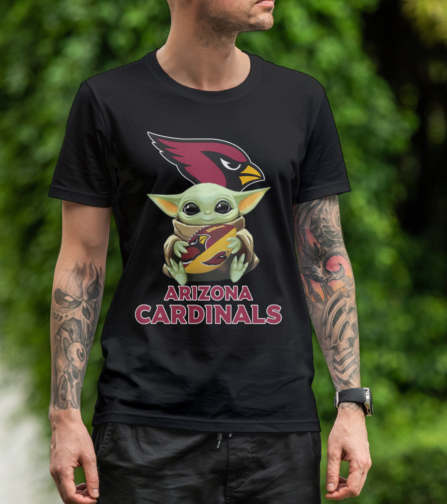 Arizona Cardinals Baby Yoda Holding Football Star Wars Crossover T-Shirt