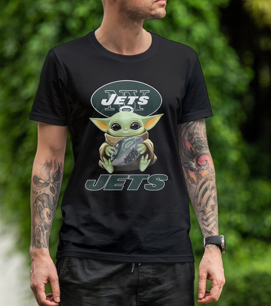 New York Jets Baby Yoda Football Fan Art Nfl Crossover T-Shirt
