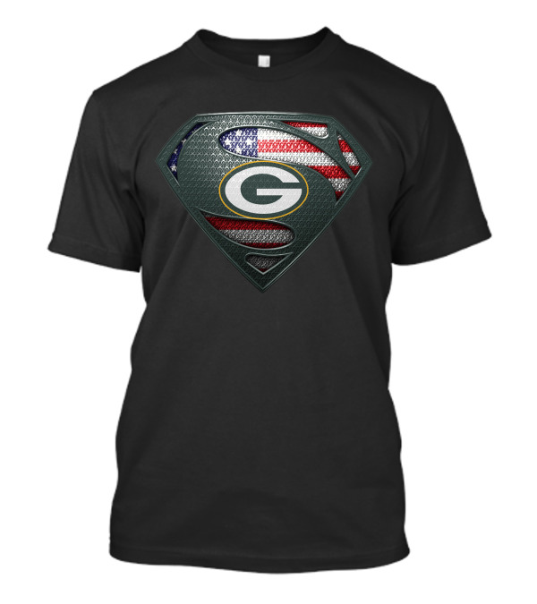 Green Bay Packers Superman American Flag Logo Fan T-Shirt