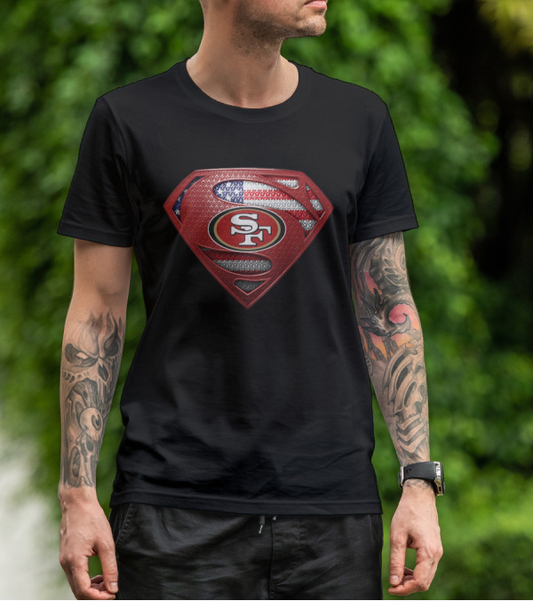 San Francisco 49ers Superman Sf Logo With American Flag T-Shirt