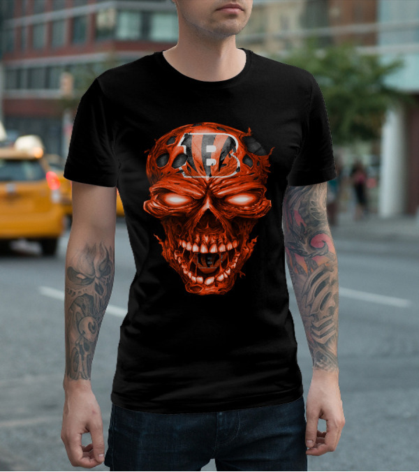 Cincinnati Bengals Skull Logo With Fiery Red Eyes T-Shirt