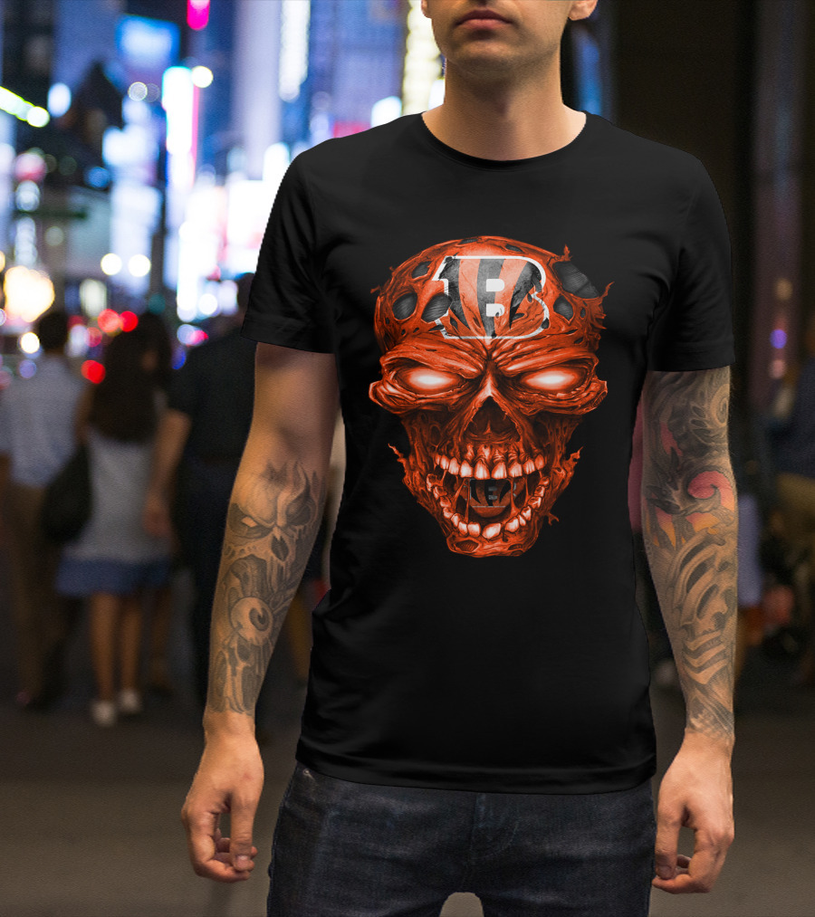 Cincinnati Bengals Skull Logo With Fiery Red Eyes T-Shirt