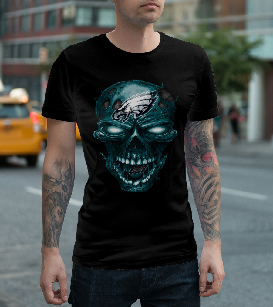 Philadelphia Eagles Skull Design Nfl Team Logo Fusion T-Shirt
