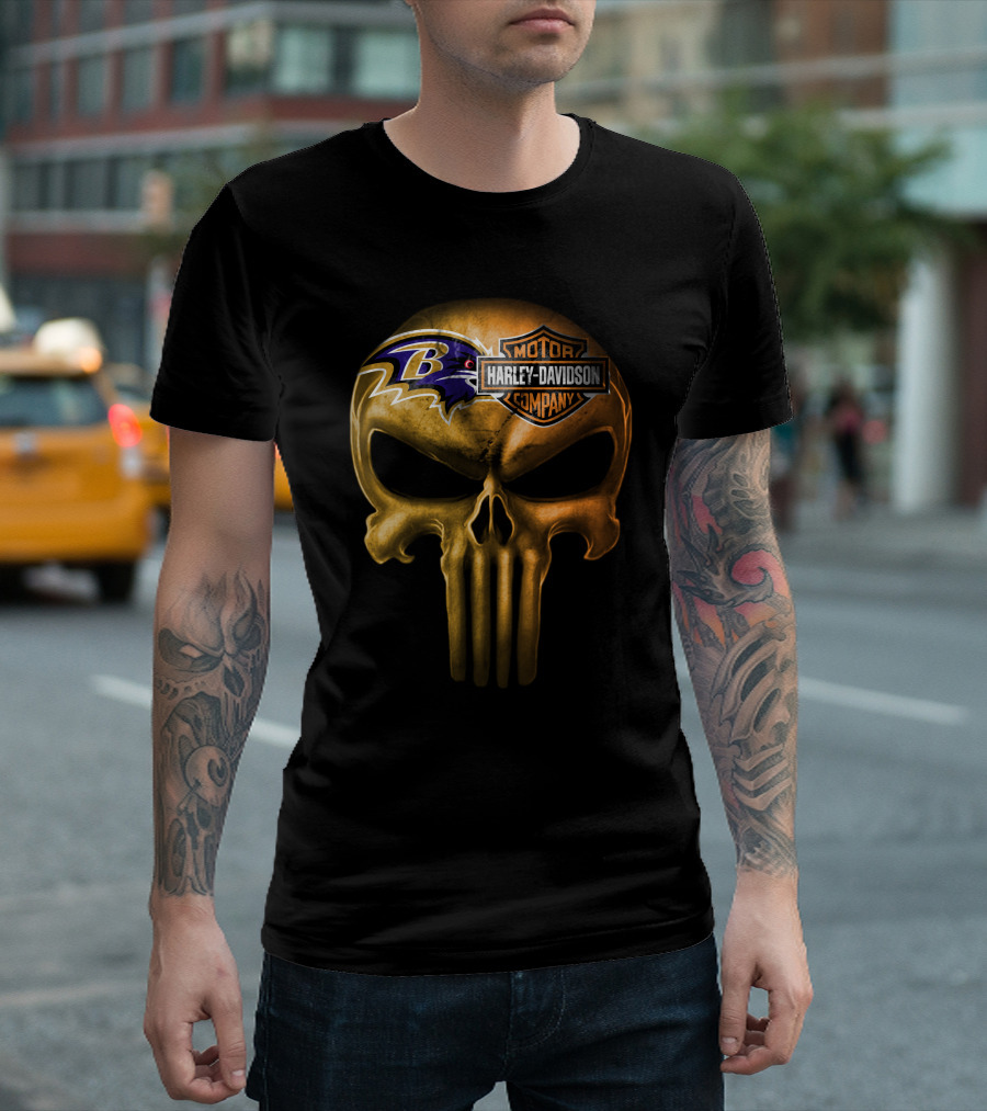 Baltimore Ravens Harley Davidson Skull Logo Fusion T-Shirt