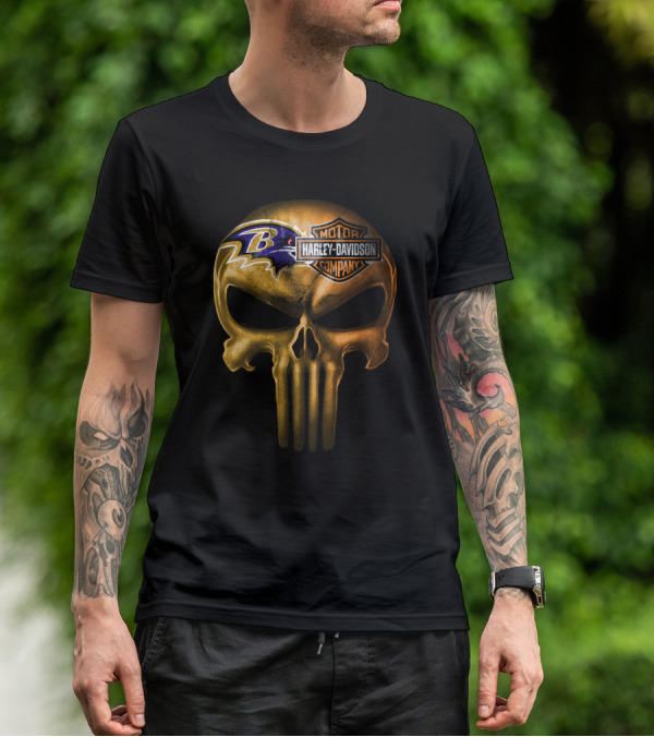 Baltimore Ravens Harley Davidson Skull Logo Fusion T-Shirt