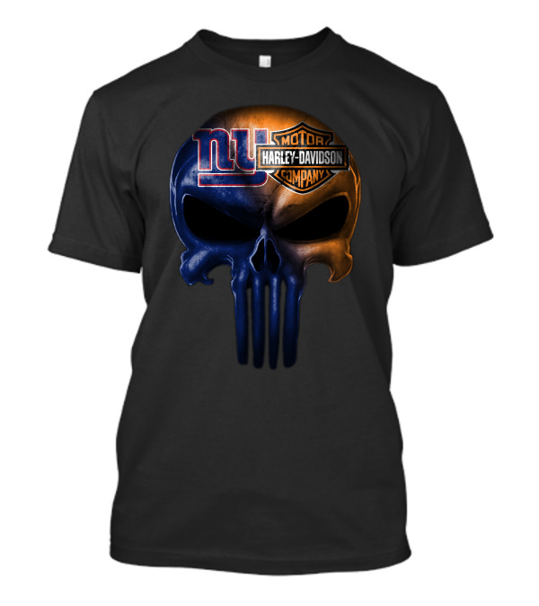 New York Giants Harley Davidson Skull Logo Combination T-Shirt
