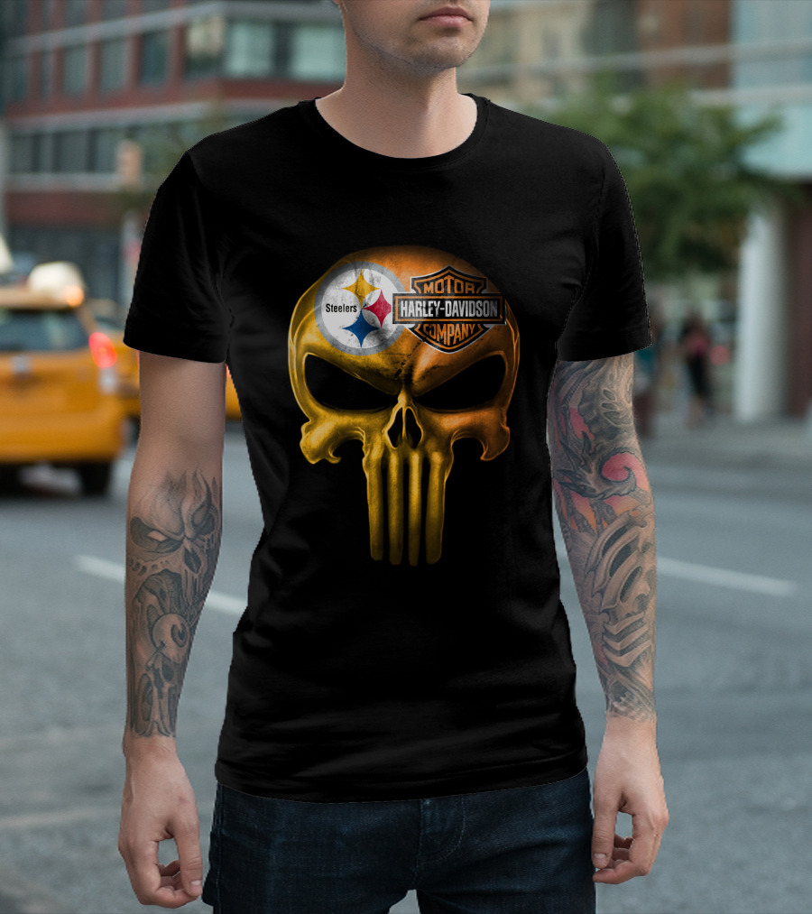 Pittsburgh Steelers Harley Davidson Skull T-Shirt