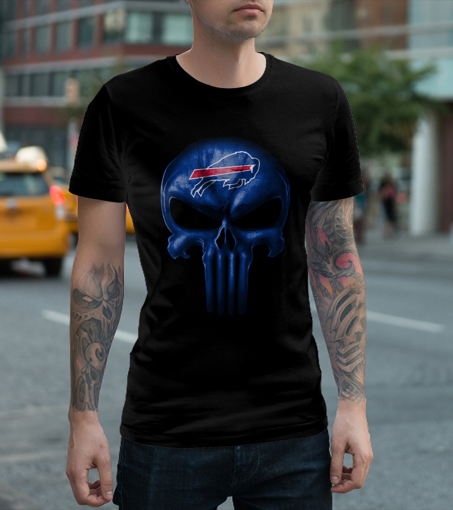 Buffalo Bills Skull Logo Blue Helmet T-Shirt