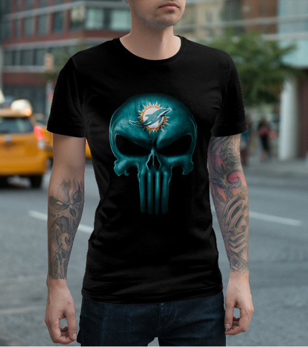 Miami Dolphins Punisher Skull Icon T-Shirt