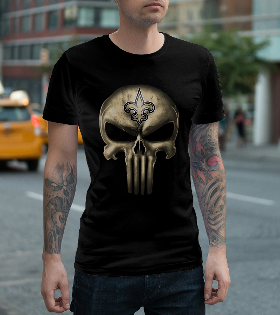 New Orleans Saints Skull Emblem Fleur-De-Lis Iconic Symbol T-Shirt