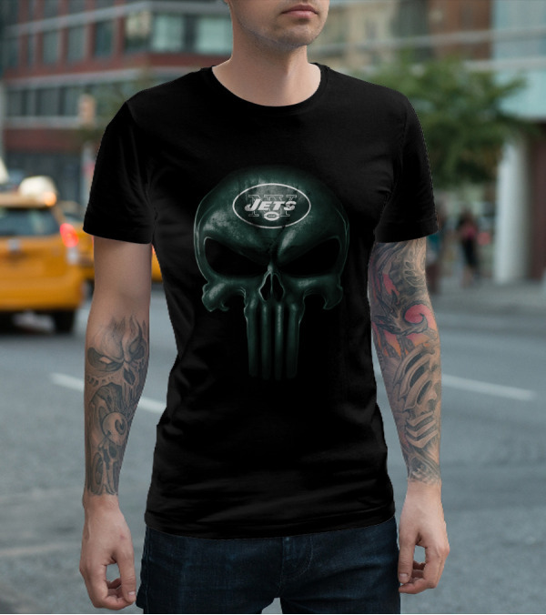 New York Jets Skull Punisher Logo Fusion T-Shirt