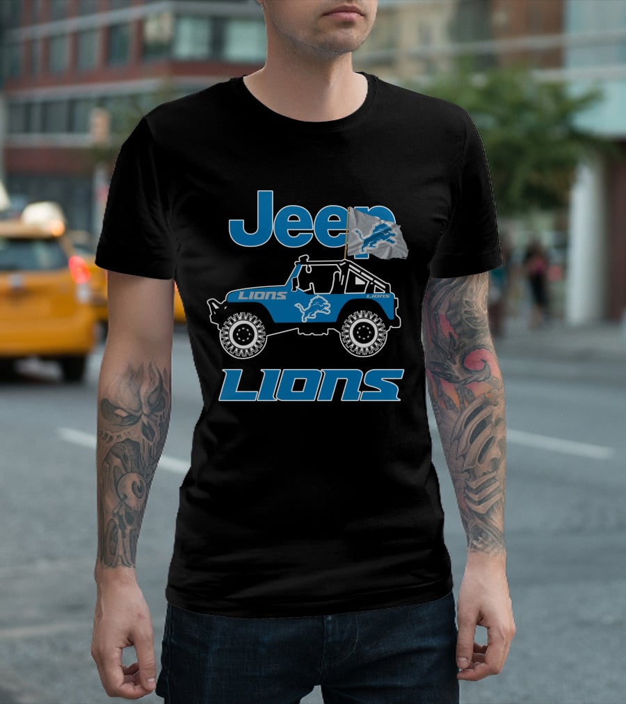 Jeep Lions Detroit Lions Flag Adventure T-Shirt