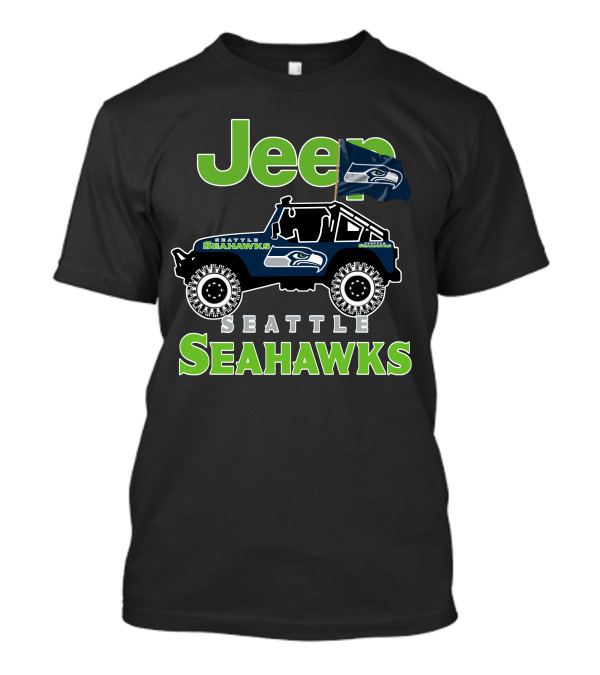 Jeep Seattle Seahawks Team Logo With Flag And Off-Road Vehicle T-Shirt