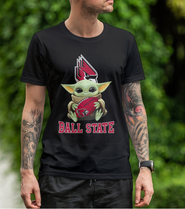 Ball State Cardinals Baby Yoda Football T-Shirt